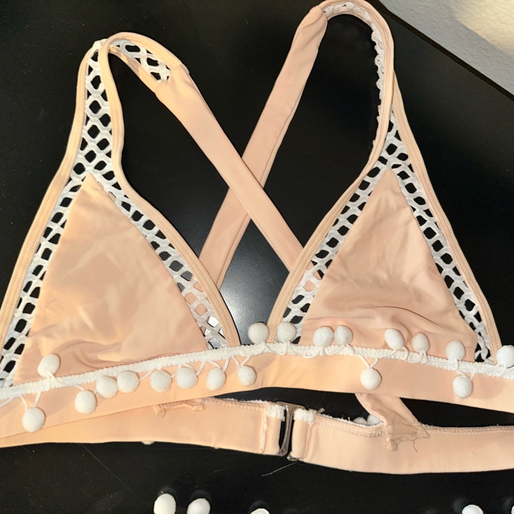 Tularosa Peach Bikini with White Pom Poms medium top
